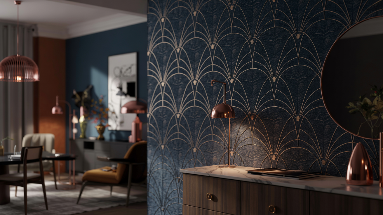 tapetsering blue gold artdeco